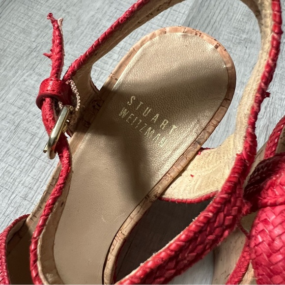 STUART WEITZMAN Minx Espadrille Cork Raffia Red Wedge Sandals 6.5 - Picture 14 of 15